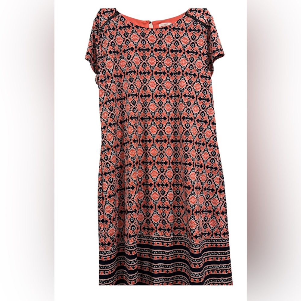 Market & Spruce Black and Pink Geometric Midi Dress with zipper detail